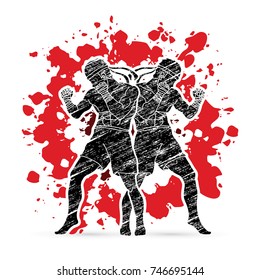 Muay Thai, Thai boxing standing ready to fight action designed on splash blood graphic vector