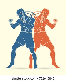 Muay Thai, Thai boxing standing ready to fight action graphic vector