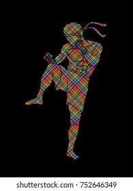 Muay Thai, Thai boxing standing ready to fight action designed using colorful pixels graphic vector