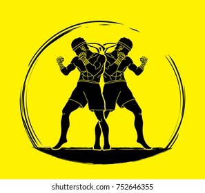 Muay Thai, Thai boxing standing ready to fight action graphic vector