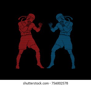 Muay Thai, Thai boxing standing ready to fight action designed using geometric pattern graphic vector