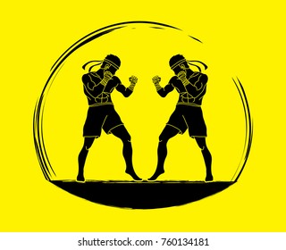 Muay Thai, Thai boxing standing ready to fight action graphic vector