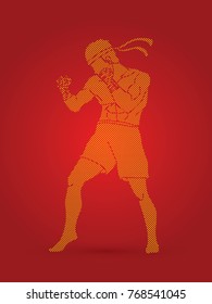 Muay Thai, Thai boxing standing ready to fight graphic vector