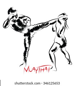 Muay Thai in dry brush style for logo and icon