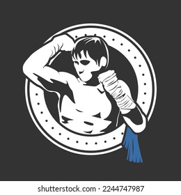 Muay Thai fighter emblem in black and white
