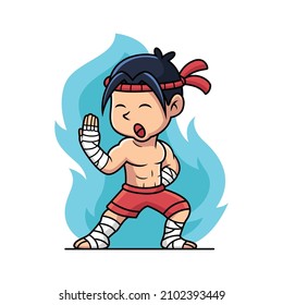 Muay thai fighter with fight pose. Cartoon vector illustration isolated on premium vector