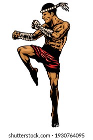 muay thai fighter in hand drawing style