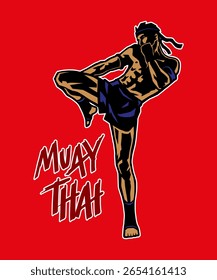 Vetor Muay Thai Fighter Illustration. Muay Thai Boxing marcial arte logotipo design