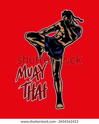 Muay Thai Fighter Illustration vector. Muay Thai Boxing martial art logo design