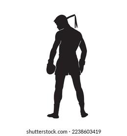 Muay thai fighter isolated black silhouette.