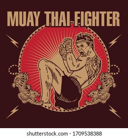 Muay Thai Fighter Kick Boxing Illustration