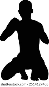 Muay thai fighter silhouette illustration. Traditional muay thai pose full body.