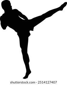 Muay thai fighter silhouette illustration. Traditional muay thai pose full body.