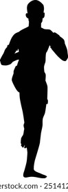 Muay thai fighter silhouette illustration. Traditional muay thai pose full body.