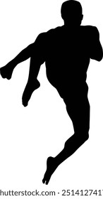 Muay thai fighter silhouette illustration. Traditional muay thai pose full body.