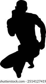 Muay thai fighter silhouette illustration. Traditional muay thai pose full body.