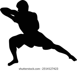 Muay thai fighter silhouette illustration. Traditional muay thai pose full body.