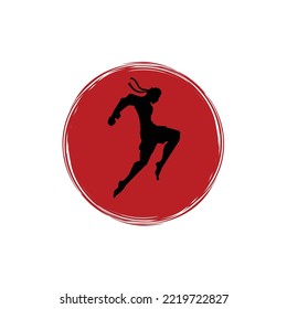 muay thai fighter silhouette. Muay thai jumping to attack. Muay thai competition logo.