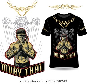 Muay Thai Fighter Camiseta Diseño Vector eps