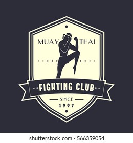 Muay Thai fighting club vintage emblem, logo, print