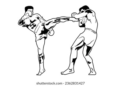 Muay Thai and fighting postures vector.