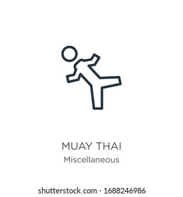 Muay thai icon. Thin linear muay thai outline icon isolated on white background from miscellaneous collection. Line vector sign, symbol for web and mobile