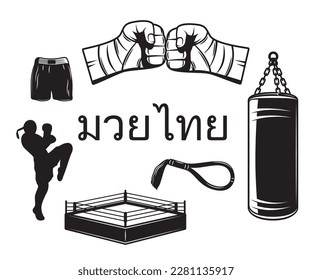 Vector de ilustración Muay Thai establecido en el fondo blanco 
