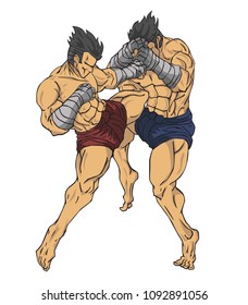 Muay thai or thai kickboxing. Martial art vector and illustration