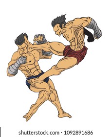 Muay thai or thai kickboxing. Martial art vector and illustration