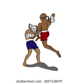 Muay Thai or Thai kickboxing. Martial art vector and illustration