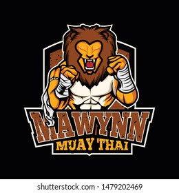 muay thai lion character esport logo design