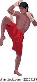 Muay Thai Male Fighter Asian Flat . Vector Illustration