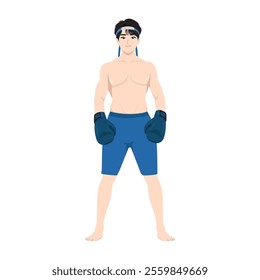 Muay Thai man kicking and fighting, Thai boxing. Flat Vector character illustration