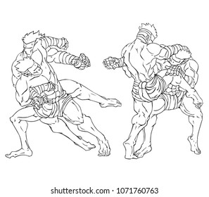 Muay thai. Martial art vector and illustration