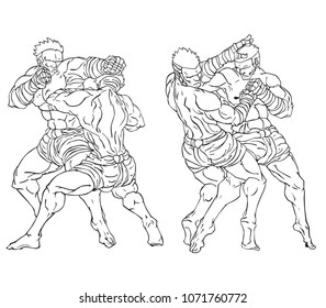 Muay thai. Martial art vector and illustration