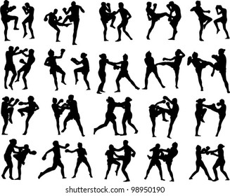 Muay Thai martial art vector illustration collection