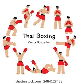 Muay Thai men are kicking and fighting, Thai boxing, sport illustration