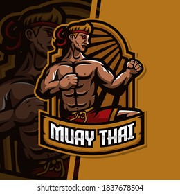 Muay Thai or mix martial arts fighter in action logo template. Good for gym, camp identity or fighting sport illustration. Vector graphic design