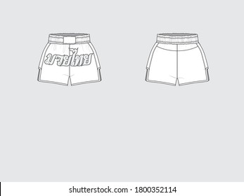 muay thai shorts, front and back, drawing pattern with vector illustration "the word in the middle means muay thai or thai boxing"