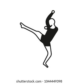 Muay Thai sport man silhouette icon. Thailand martial art vector illustration isolated on white background. Element Thailand culture and traditions.