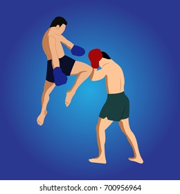 Muay Thai  vector, 3D Isometric Athlete. Sporting Championship People Competition. Sport Infographic 