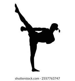 Muay Thai Woman Silhouette Icon for Martial Arts and Combat Sports