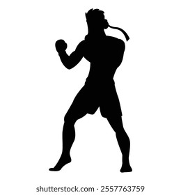 Muay Thai Woman Silhouette Icon for Martial Arts and Combat Sports