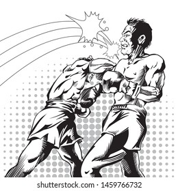 Muay Thai,Elbow strike.Pop art vector illustration. images separated from the background