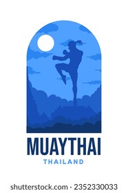 Muaythai poster illustration design. Flatcartoon vector building illustration. Vector eps 10