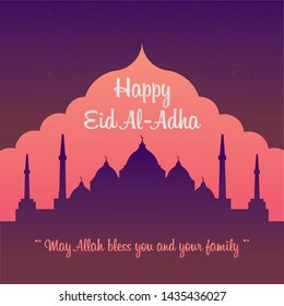 Mubarak Happy Eid Adha with Mosque Vector