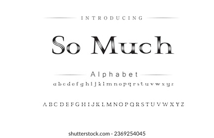 So viel elegante Font Uppercase Lowercase und Zahl. Classic Lettering Minimal Fashion Designs. Typografie moderne Serifenschriften erhalten ein traditionelles dekoratives Vintage-Konzept. Vektorgrafik