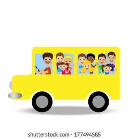 much little child in yellow bus,vector illustration