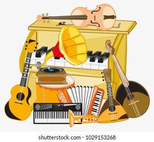 Much music instruments on white background is insulated