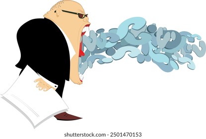 Too much questions. Question mark. Shouting man.
A lot of question marks flying away from the mouth of the man. Concept. Isolated on white background
